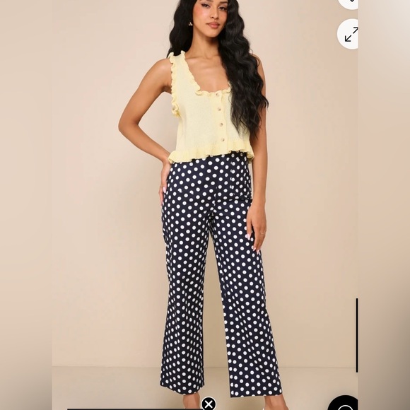 Lulus Adorable Delight Navy Polka Dot High-rise Straight Leg Pants Blue - Size M - Picture 3 of 5
